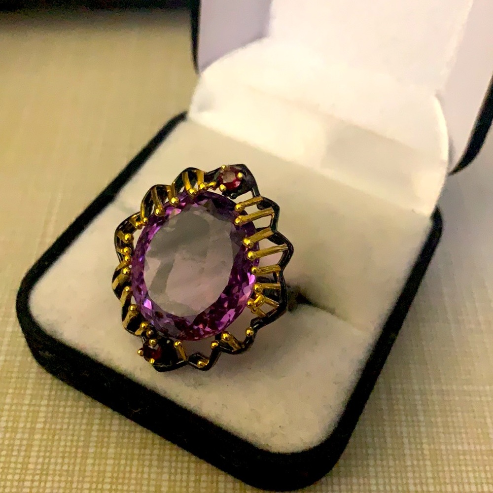New Gorg Unique African Amethyst Rhodolite Ring - Picture 6 of 16